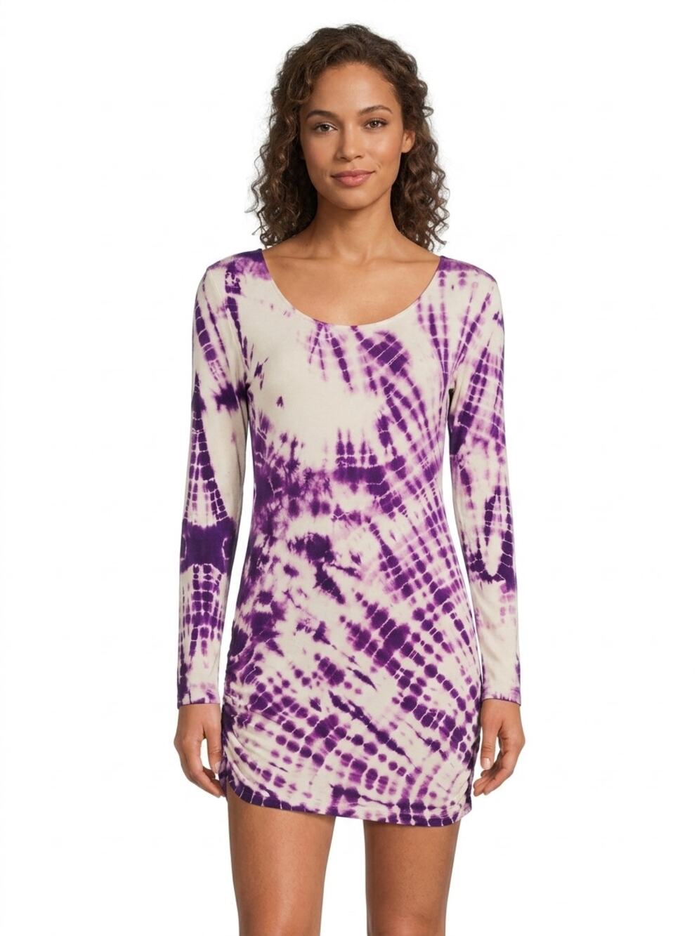 Chelsea & Violet Purple Scoop Neck Mini Ruched Knit Dress Women Size L